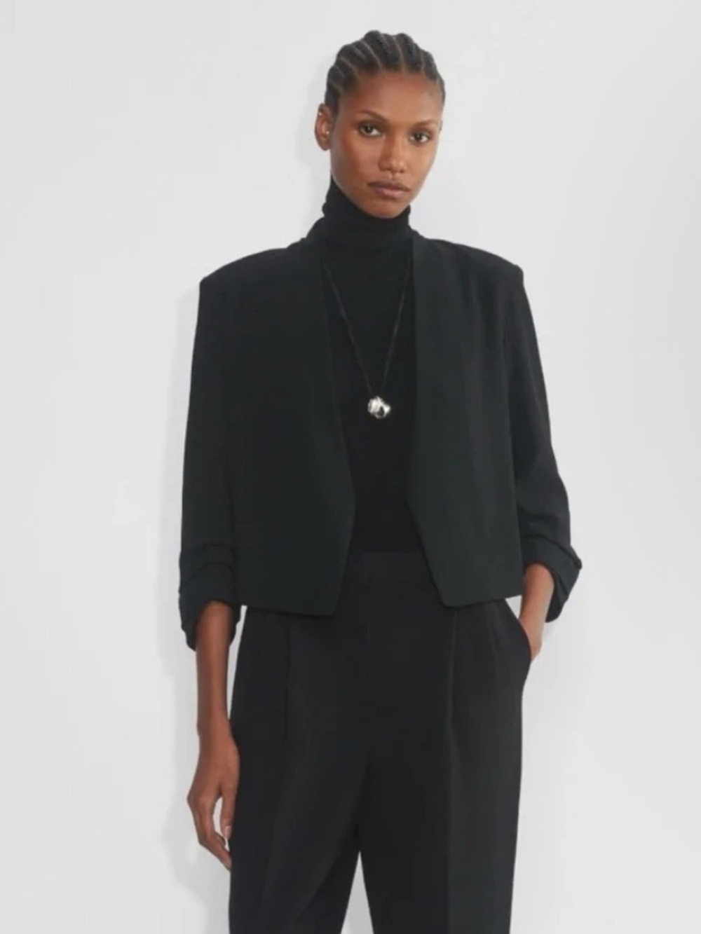 Babaton Power Blazer - Black Open-Front Cropped Size 4